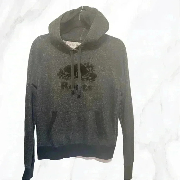 Roots "Kanga pocket " grey speckled long sleeve  casual pullover hoodie S - Picture 3 of 6